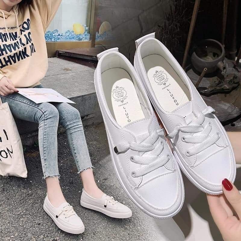 ẢNH THẬT HÀNG HOT. giày thể thao MC hồng da mềm đế cao siêu kute. ảnh thật phía sau
