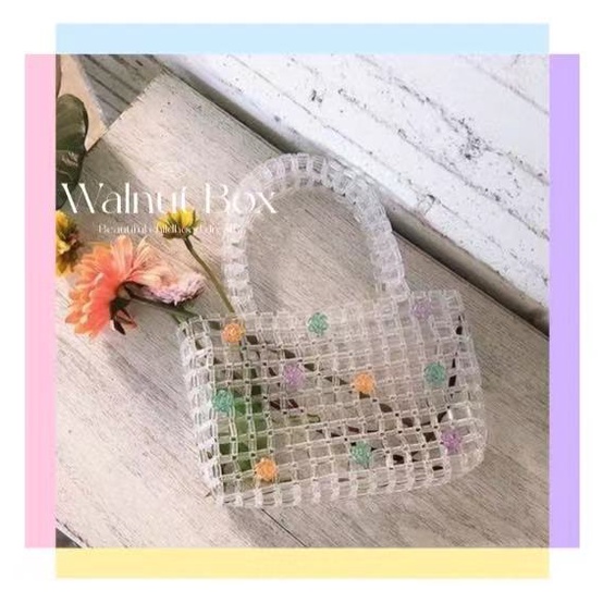 Túi xách lưới đính hạt ngọc trai hình hoa đào xinh xắn cho nữ