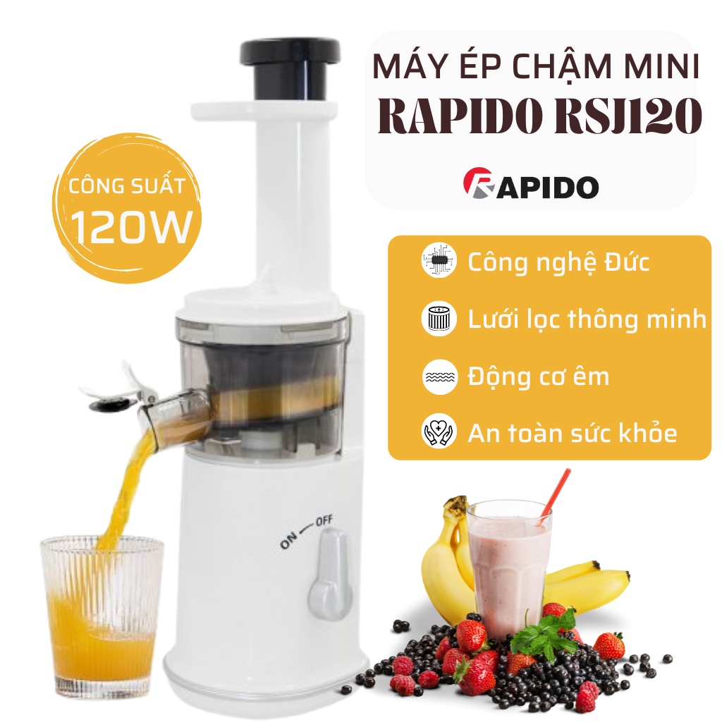 Máy ép chậm KAW Mini Rapido công nghệ Đức dễ vệ sinh, đung tích 120ml, động cơ êm, cam kết chính hãng