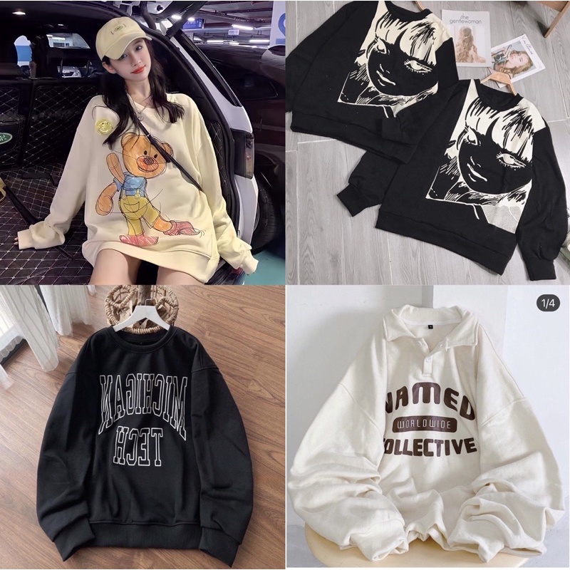 Áo Sweater Nam Nữ Form Rộng Áo Nỉ Cotton Co Giãn Chất Dày Dặn Tay Dài Mặc Thu Đông Đa Dạng Mẫu Mã Phong Cách Thể Thao