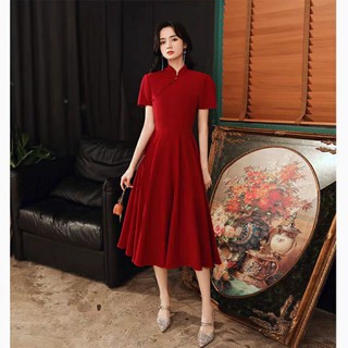 Sườn xám đỏ xòe dáng dài 40-70kg