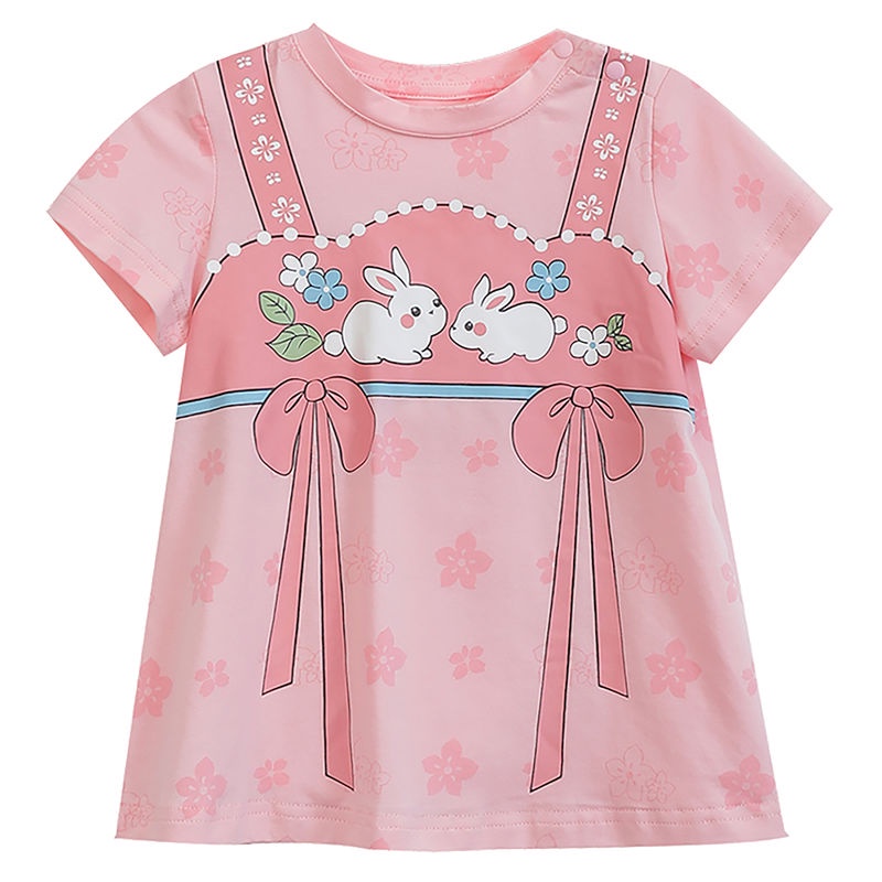 Đầm Công Chúa Tay Ngắn Thắt Nơ In Họa Tiết Hoạt Hình Kiểu Hàn Quốc Thời Trang Mùa Hè Cho Bé Gái