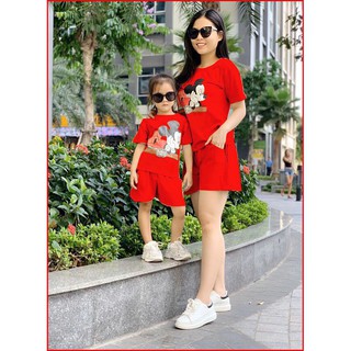 Set đồ đôi mẹ bé siêu sang - siêu cute btgu đỏ - kem