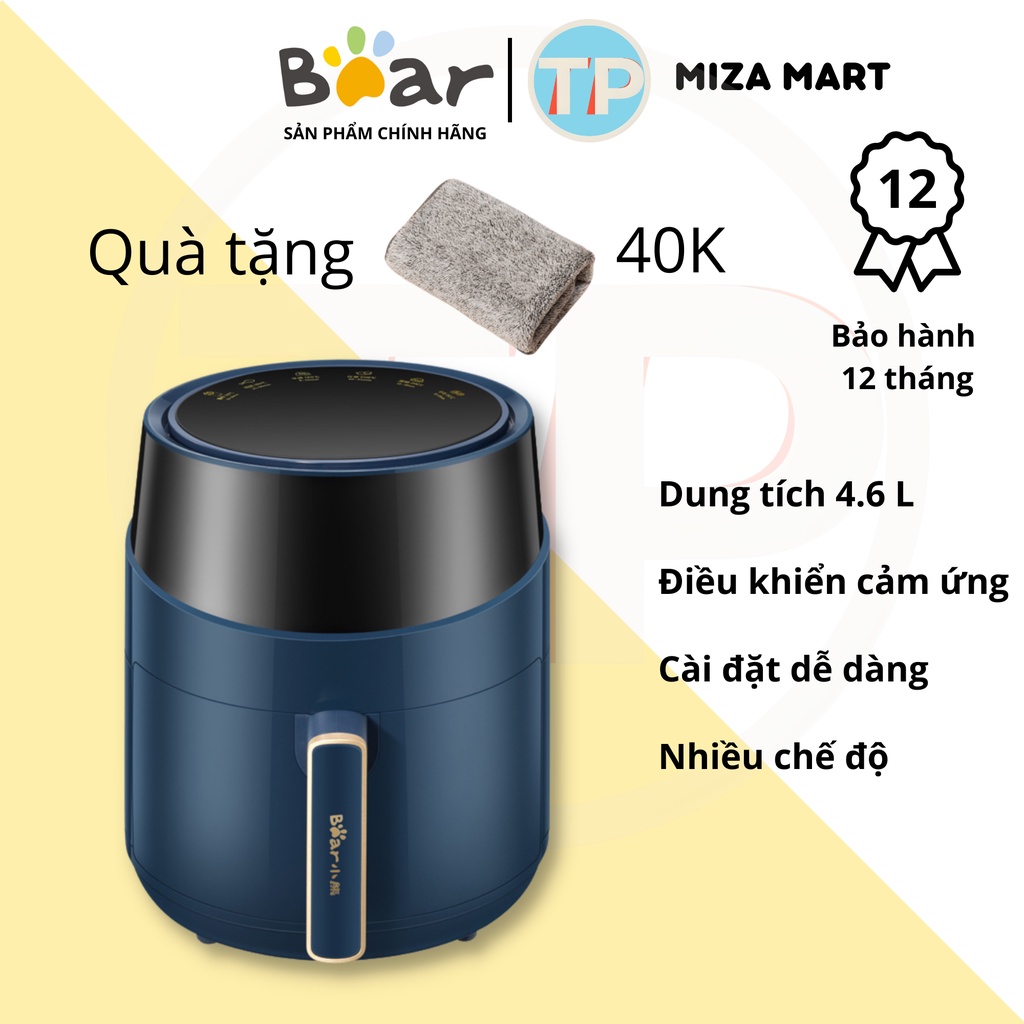 Nồi chiên không dầu Bear QZG-A15T2, 4.6 lít, chính hãng, nướng thịt, nướng bánh mì, quay thực phẩm, nồi chiên cảm ứng