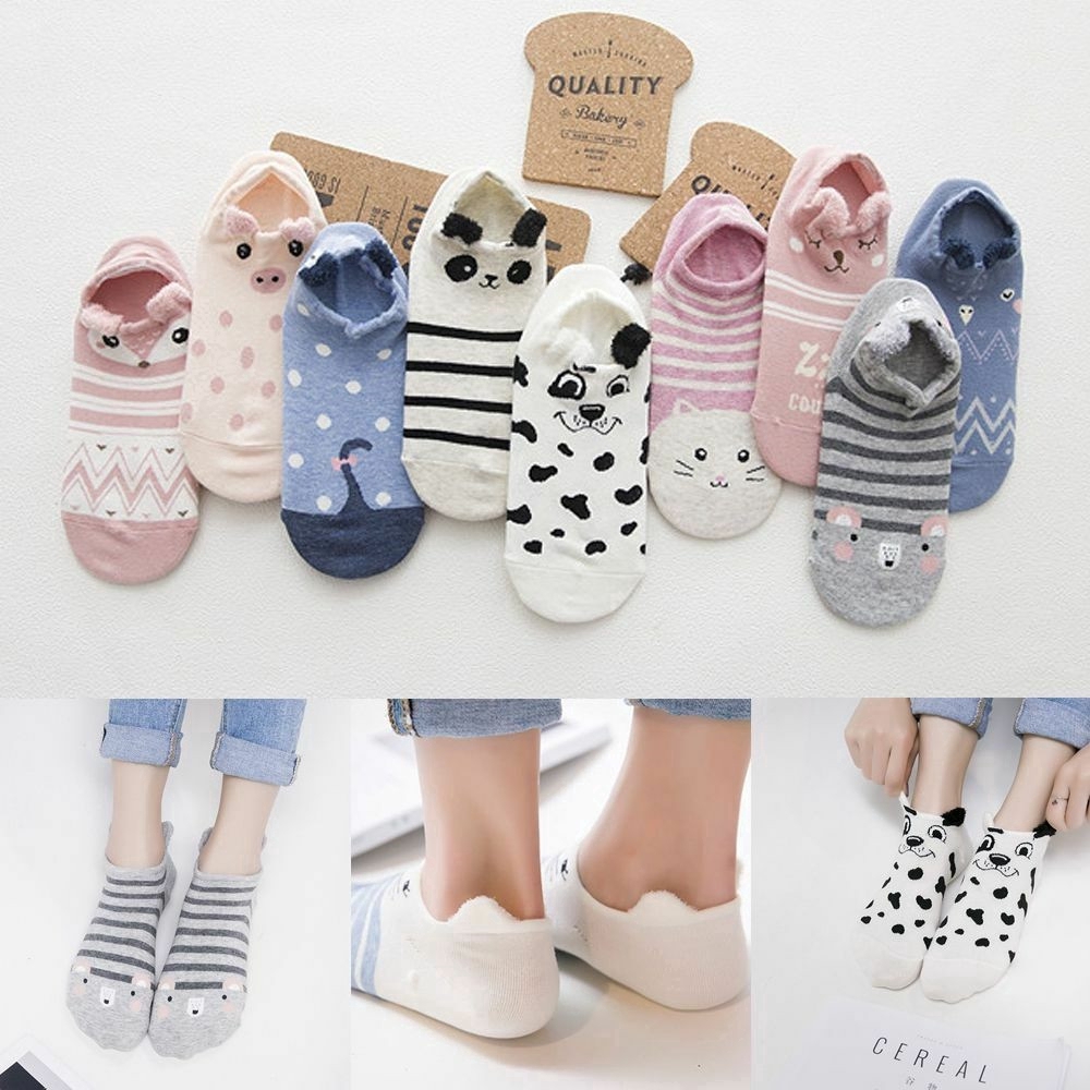 Vớ Cotton Mềm Mại Thoáng Khí In Hình Thú Hoạt Hình Dễ Thương 6 Kiểu Lựa Chọn Cho Nữ