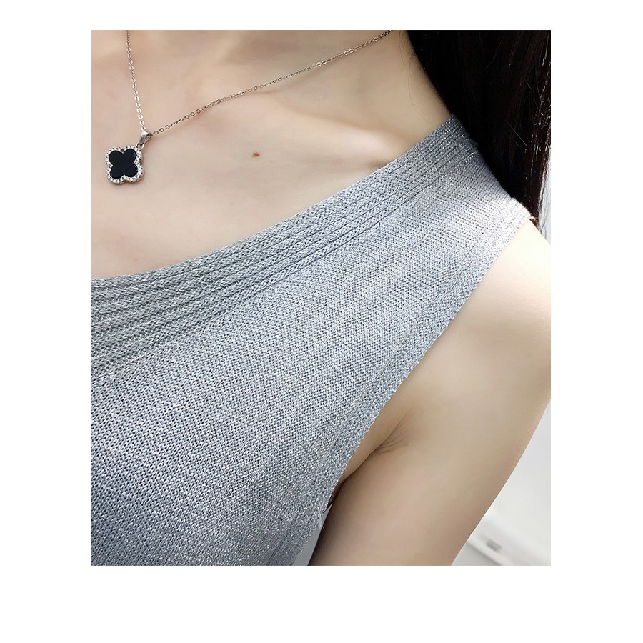 Áo len lụa mùa hè thoáng mát cổ trang trí họa tiết chữ V Free size AO03