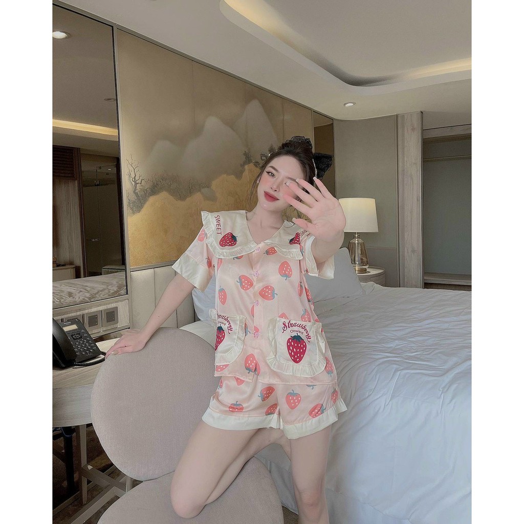 Bộ ngủ lụa tay ngắn quần đùi chất liệu latin (kèm video và ảnh thật) | BigBuy360 - bigbuy360.vn