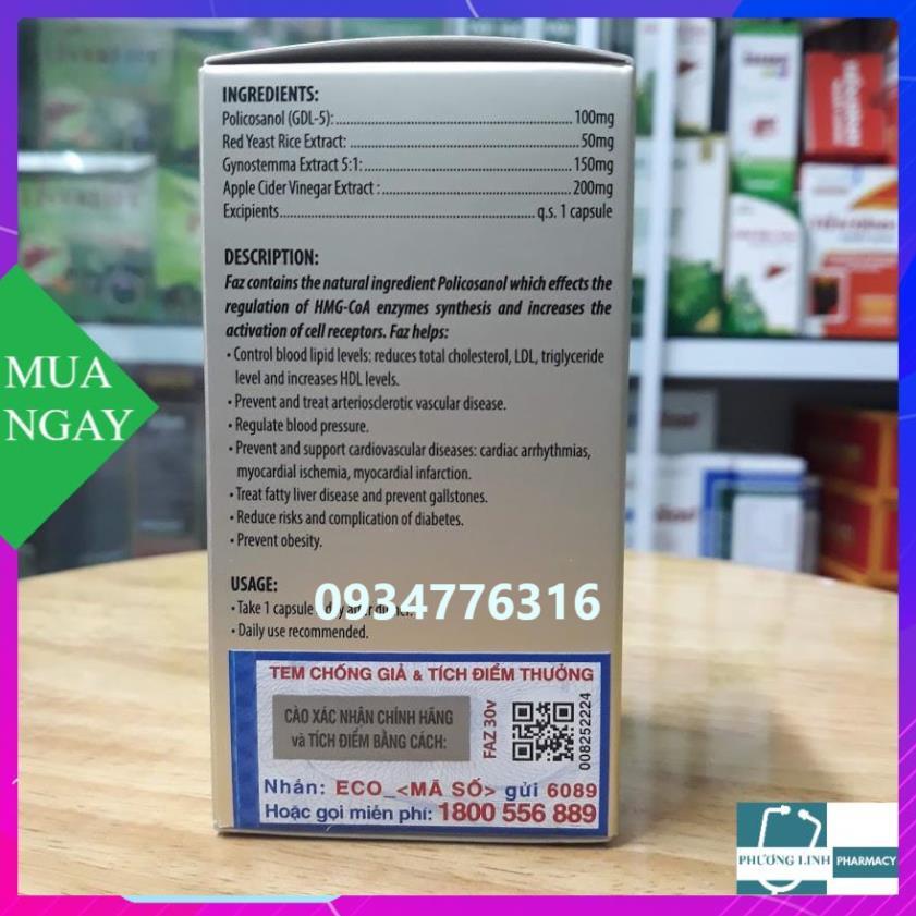 (Hàng chính hãng có tem tích điểm) FAZ - giảm mỡ máu, hỗ trợ tim mạch