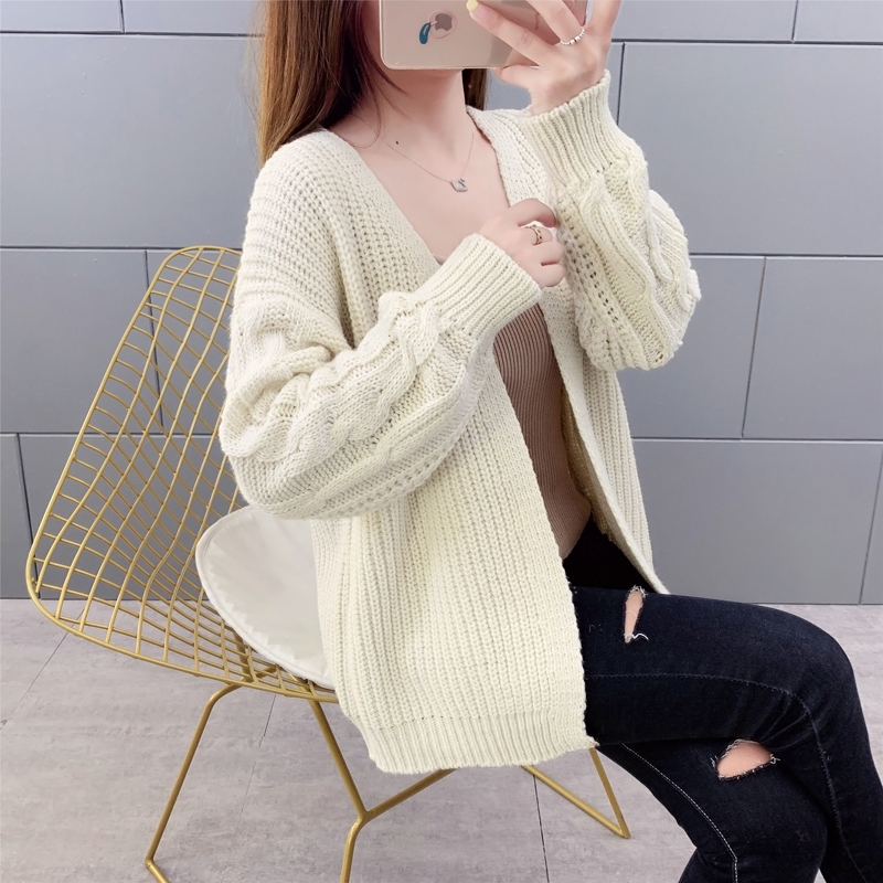 Áo Khoác Cardigan Dệt Kim Tay Dài Dáng Rộng Phong Cách Hàn Quốc