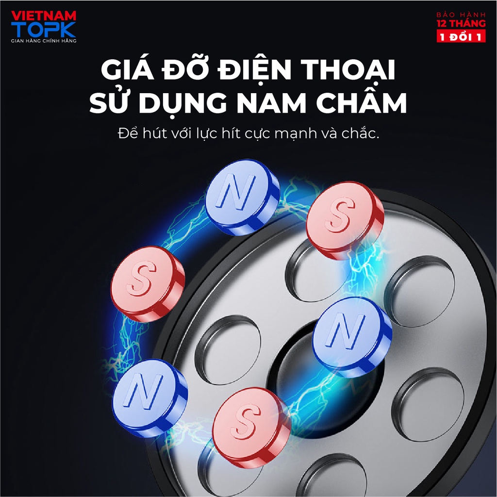 Đế hít điện thoại nam châm trên ô tô TOPK D30A - Thiết kế siêu mỏng, lực hít mạnh chống rung lắc - Hàng chính hãng