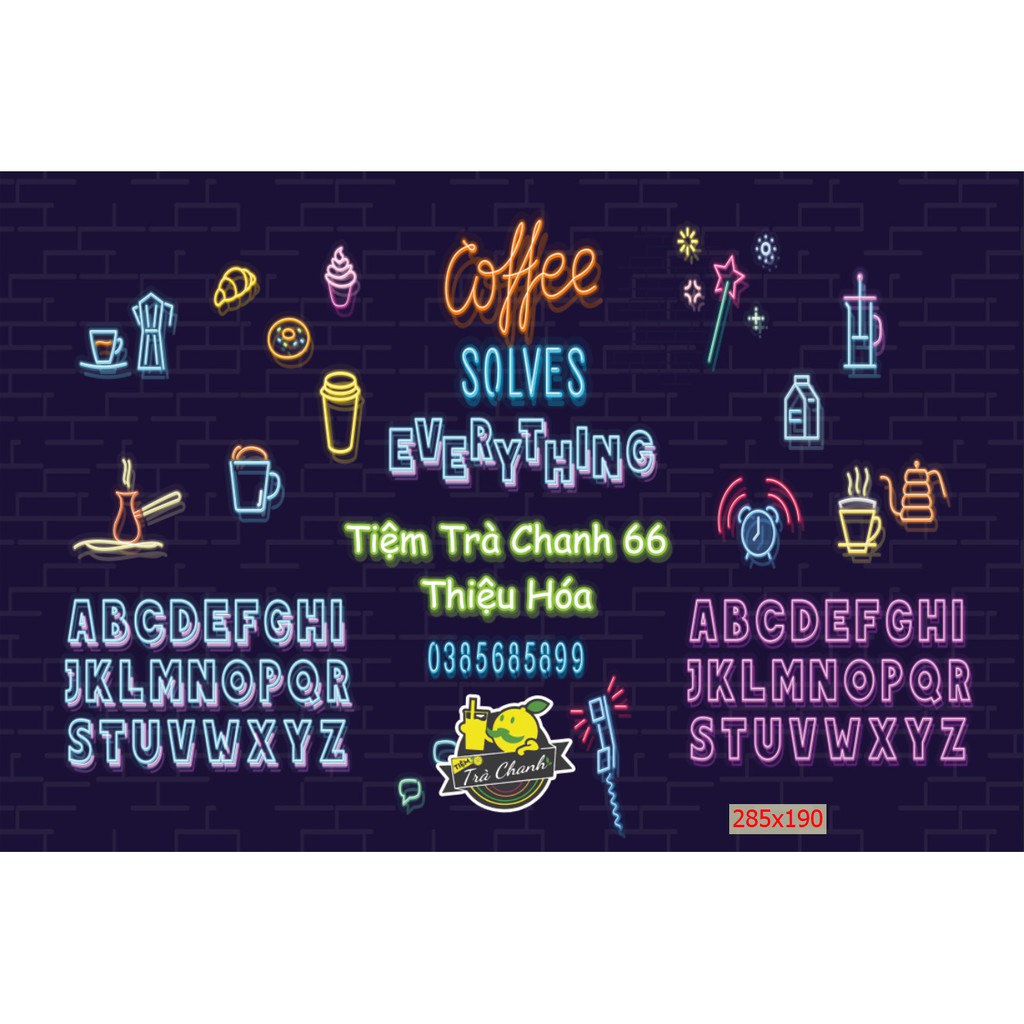 Tranh giả gạch họa tiết chữ Neon (Phát sáng) dùng cho hàng quán, cafe, trà sữa, trà chanh GNOEN 04