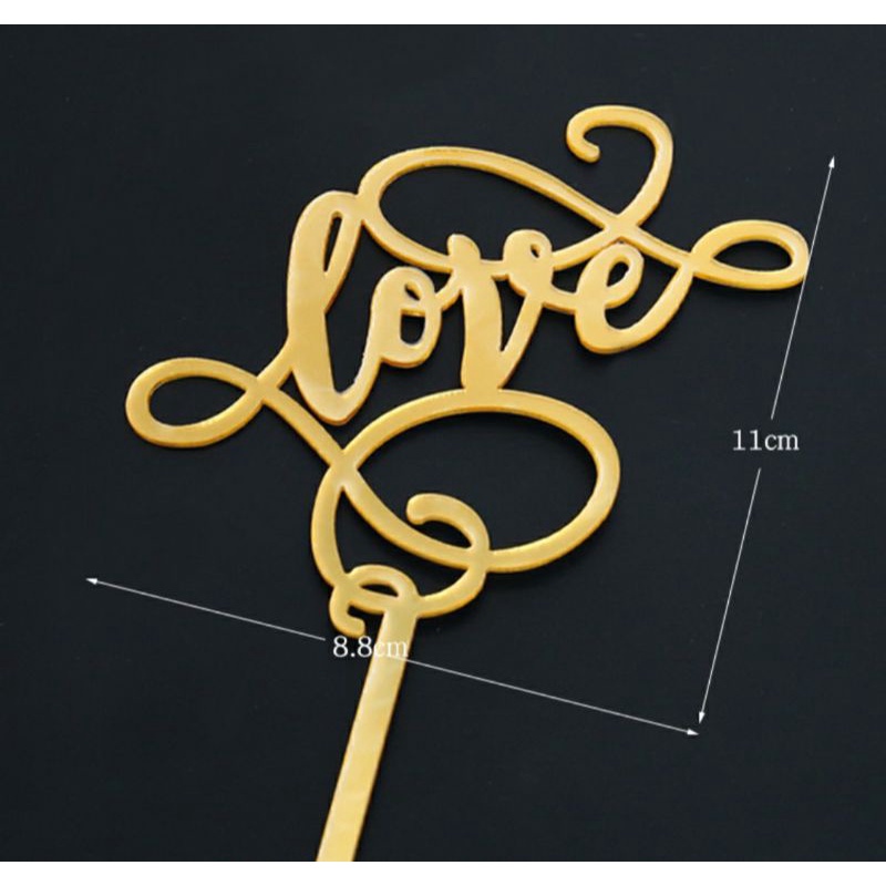 Cắm chữ mica, topper chữ LOVE cắm bánh kem màu vàng - Nhotimshop