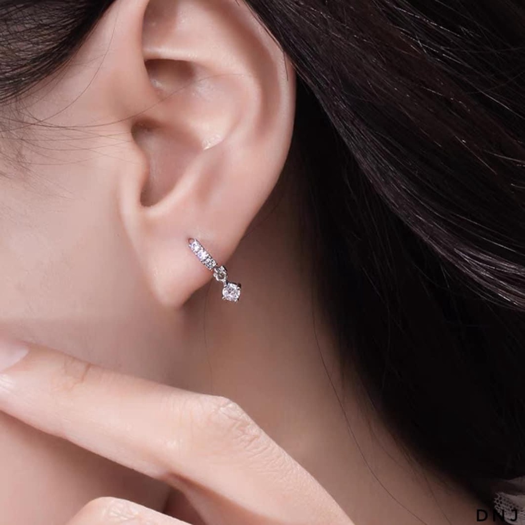 Bông tai bạc nữ đính đá tròn nhỏ chốt bấm LINH MIU SILVER