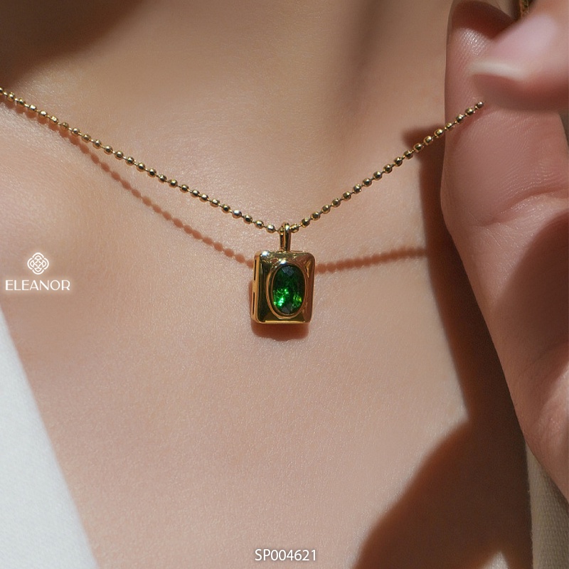 Dây chuyền nữ Eleanor Accessories mặt chữ nhật đính đá xanh sợi mảnh phụ kiện trang sức dễ thương
