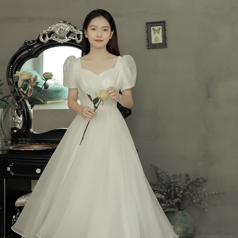 🔥QUẢNG CHÂU🔥 Đầm cô dâu màu trắng thiết kế đơn giản phong cách Pháp thời trang sang trọng 🔥BIGSIZE 40-90KG🔥 dr đám c