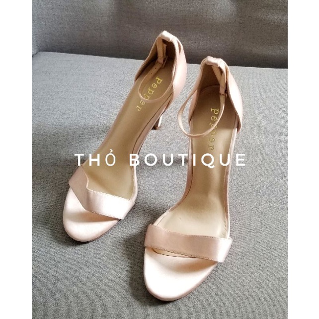 Giày sandal cao gót PEPPER lụa satin nude hồng pastel 9cm size 38-39
