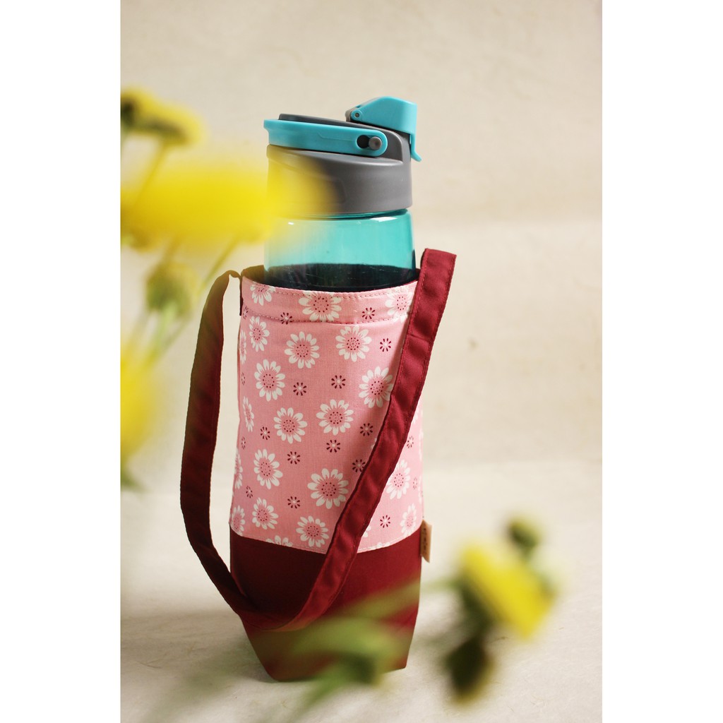 Túi vải đựng bình nước họa tiết hoa cúc hồng// Túi vải đựng bình giữ nhiệt/ Túi vải đựng ly giữ nhiệt/ Bảo vệ môi trường
