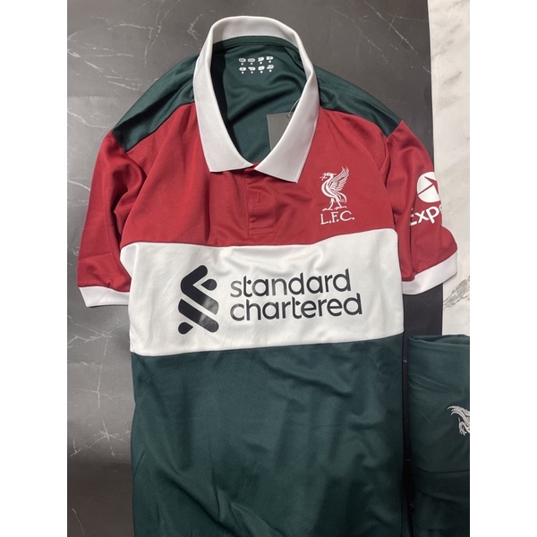 Set Bộ quần áo thể thao quần có túi vải gai mịn clb liverpool áo xanh đỏ trắng quần xanh