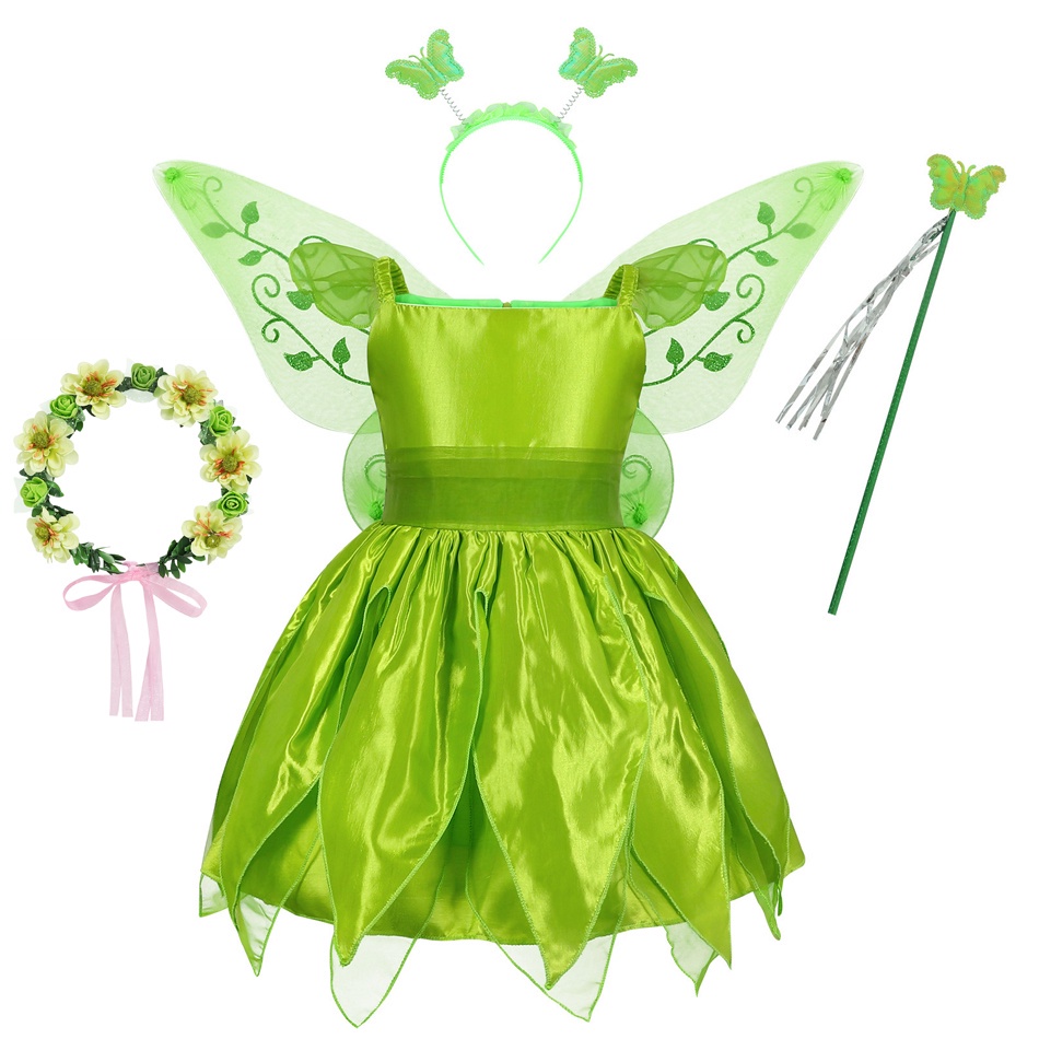 Bộ Đồ Hóa Trang Công Chúa Tinkerbell Màu Xanh Lá Dành Cho Bé Gái 2-10 Tuổi
