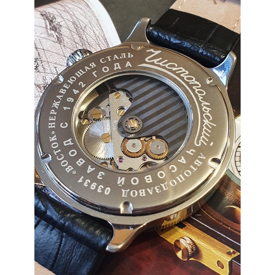 Đồng hồ Nga Vostok 550931. Đồng hồ nam Vostok máy cơ tự động Automatic, size mặt 38, size dây 18, chống nước 3 ATM