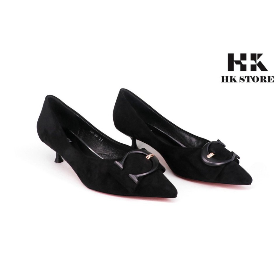 Giày công sở nữ 🧡  HT.NEO 🧡  da lộn trẻ chung kết hợp gót nhọn 3cm siêu xinh xắn đính nơ trang trí thời trang cực đẹp