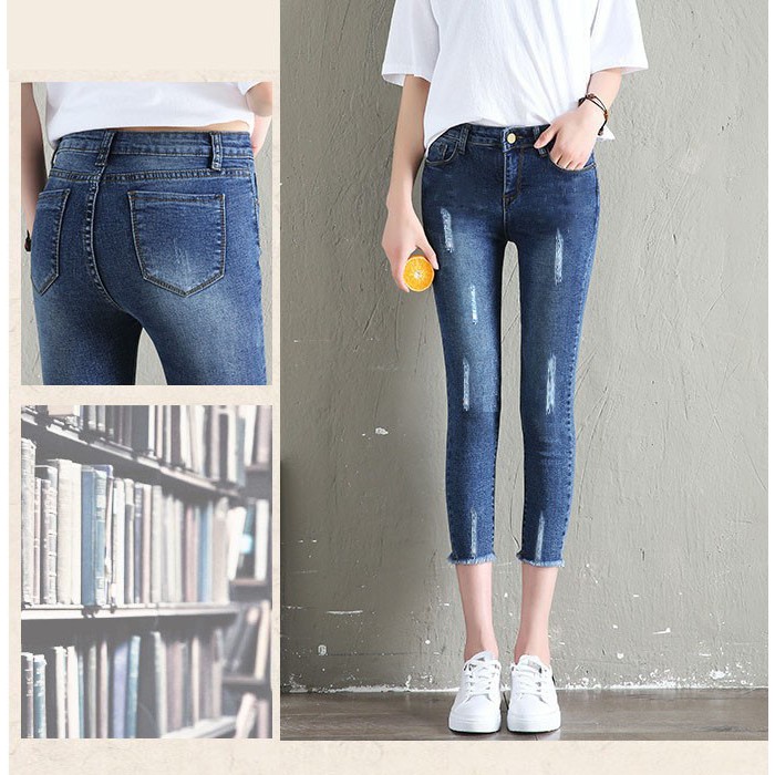 Quần Jean Lững Nữ Quần 9 Tấc Nữ Chất Bò Lưng Cao Dáng Skinny