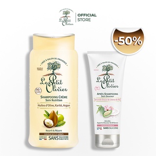 COMBO Dầu Gội Chiết Xuất Dầu Olive, Bơ Hạt Mỡ, Dầu Argan 250ml & Dầu Xả Chiết Xuất Sữa Hạnh Nhân Le Petit Olivier 200ml