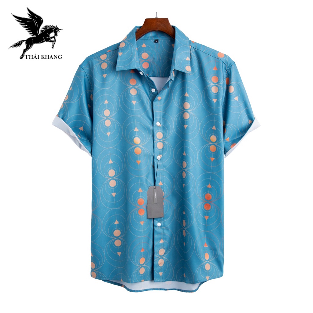 Áo sơ mi đi biển họa tiết Thái Khang vải lụa mềm freesize dưới 80kg A3D11