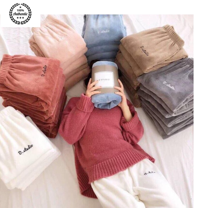 (shipnhanh) Quần nữ ngủ mặc nhà nỉ bông giữ nhiệt bo gấu siêu ấm cho bạn gái loại 1 lông mềm mịn hàng xuất nhật