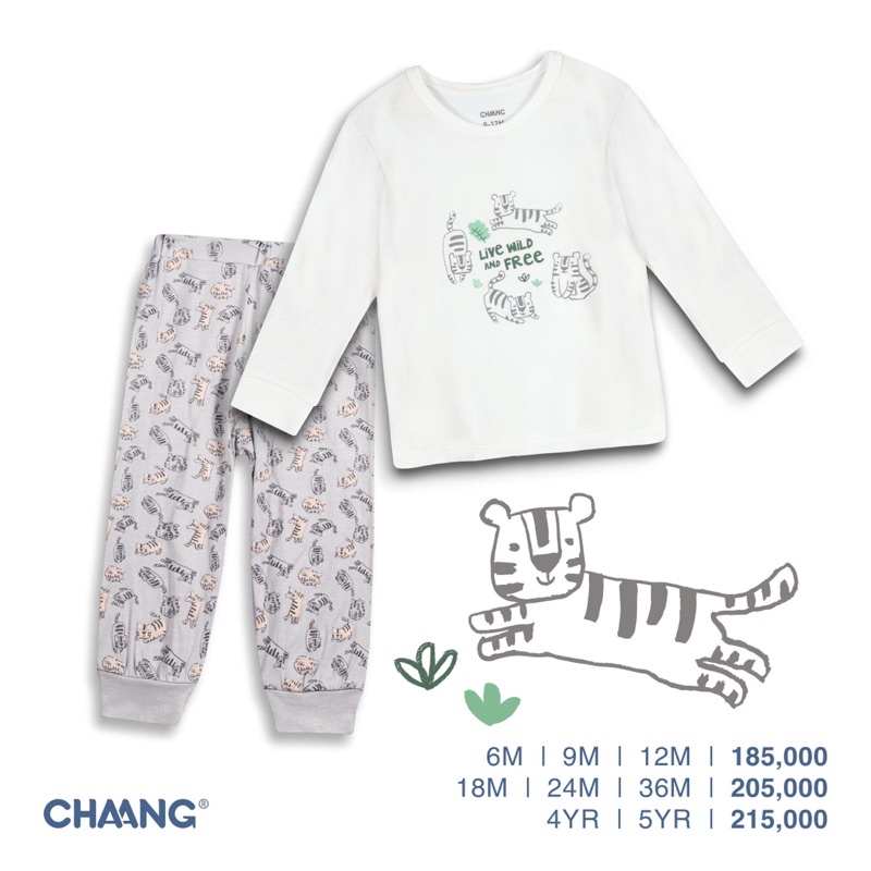 Chaang Bộ dài tay cúc vai tiger 6M đến 5Y