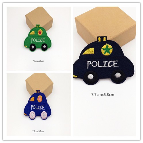 Miếng vải thêu/ủi hình xe cảnh sát dễ thương để trang trí quần áo