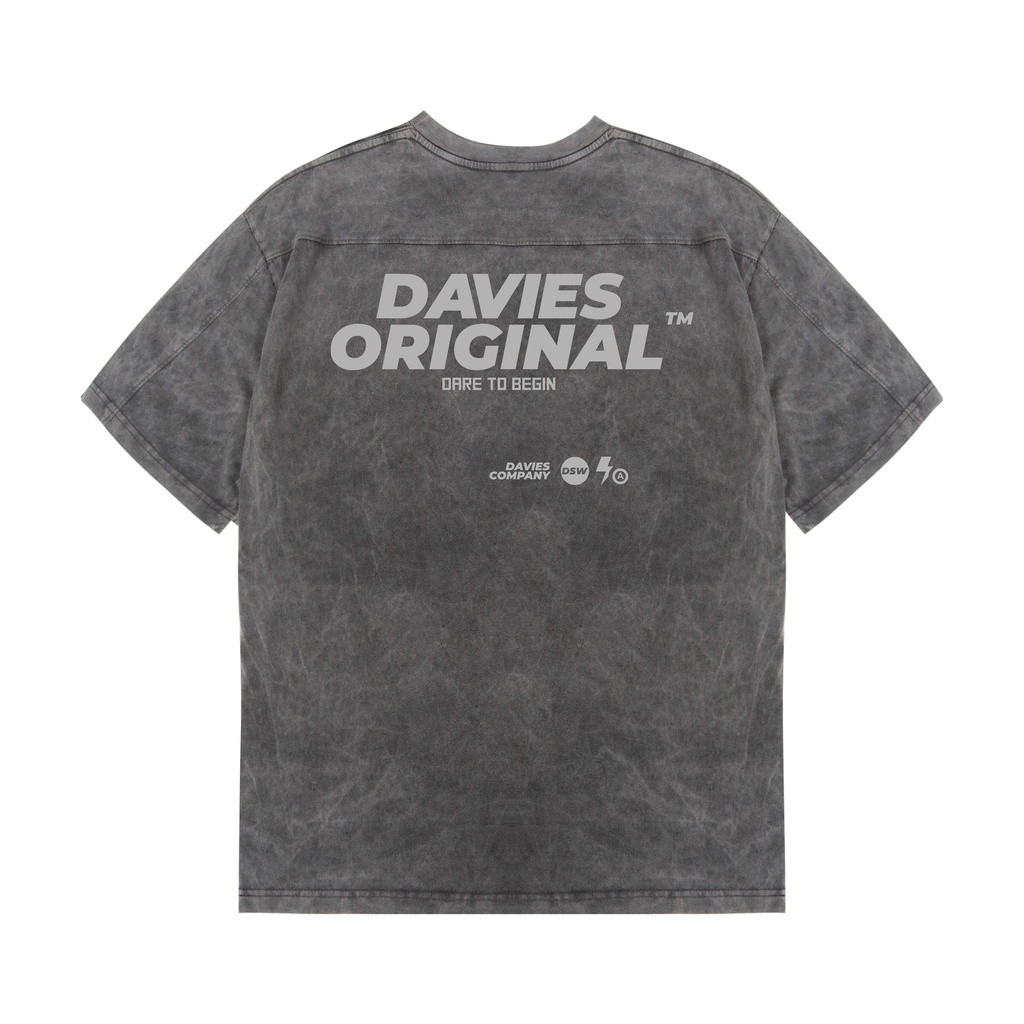 DAVIES Áo thun nam nữ tay lỡ form rộng màu đen Original Wash Tee