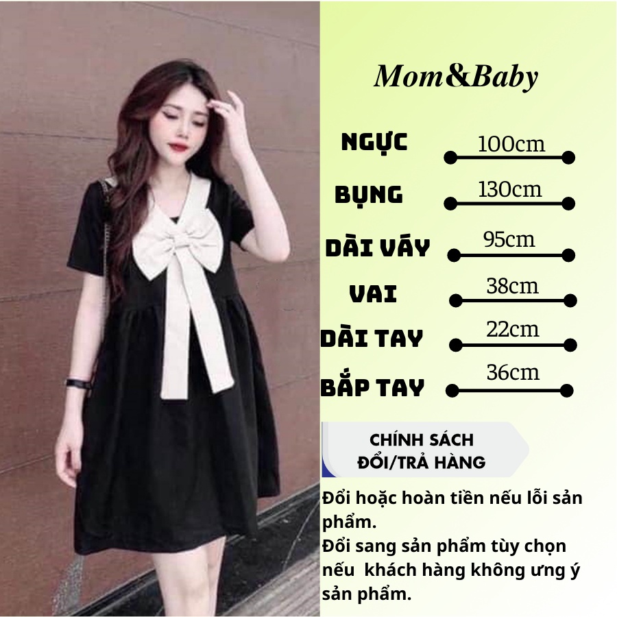 Váy bầu thời trang thiết kế xuông cổ nơ M138 chất Đũi Hàn freesize từ 45 đến 70kg