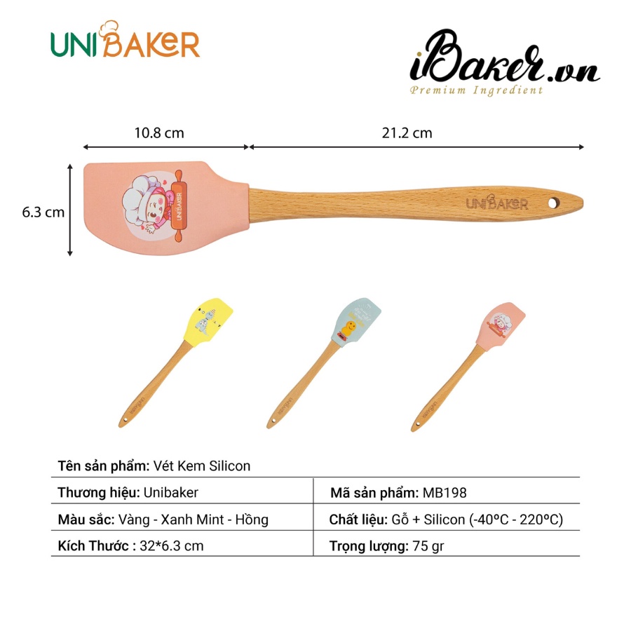 Vét silicon/ Phới dẹt cao cấp cán gỗ Unibaker