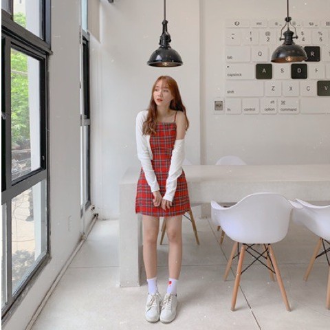 Váy 2 dây buộc eo dáng ôm có khóa sau lưng - váy 2 dây kẻ caro | BigBuy360 - bigbuy360.vn