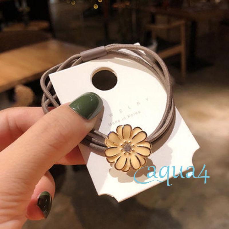 ANANA-Hair Ties for Women, Elastic Hair Rope with Alloy Daisy/Bee Decor, Ponytail Hair Holder Bracelet for Girls, Teens, Apricot