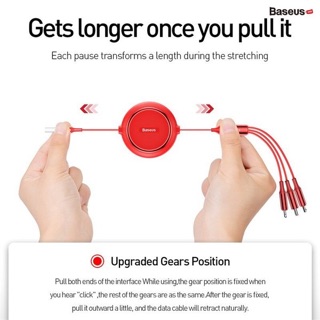 Cáp sạc dây rút 3 đầu Baseus Golden Loop 3 in 1 Elastic (3.5A, Type C/ Lightning/ Micro usb)
