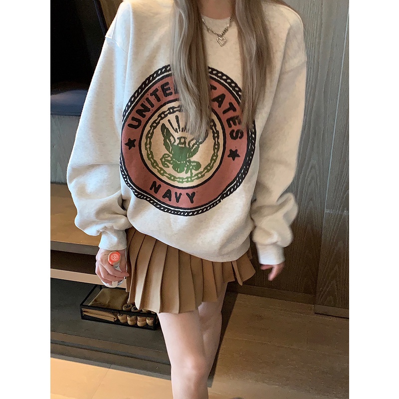  Áo sweater tay dài cổ tròn dáng rộng in hình 46225 dành cho nữ | BigBuy360 - bigbuy360.vn