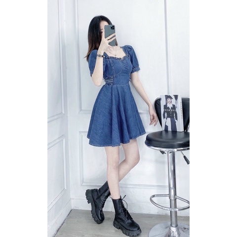 [Hàng Cao Cấp] Váy Jean Nữ Xanh Dáng Xòe AIORI Váy Đầm Jean Bò Rin Nữ Siết Dây Eo Phong Cách Hàn Quốc_K126/Fre