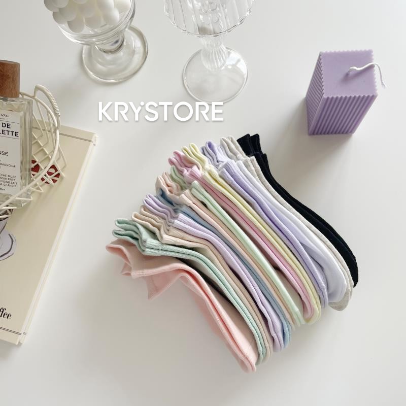 Tất nữ ngắn cổ trơn màu basic cotton mịn Krystore NC23