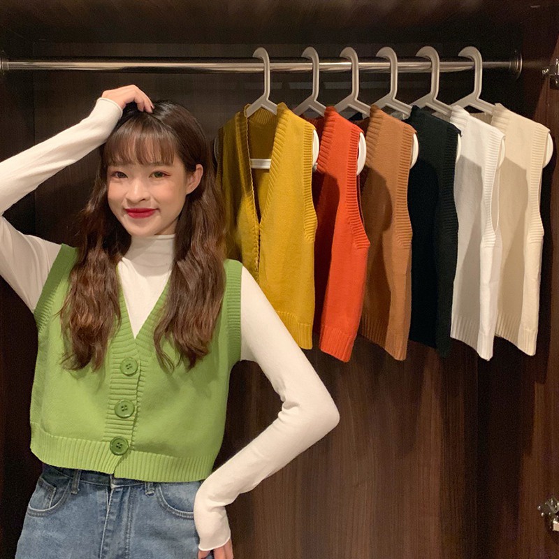 Áo Cardigan Dệt Kim Không Tay Cổ Chữ V Màu Trơn Kiểu Dáng Thời Trang Cho Nữ