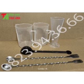 Combo dụng cụ pha chế - ca đong - thìa đong - bình siro - thiết bị trà sữa