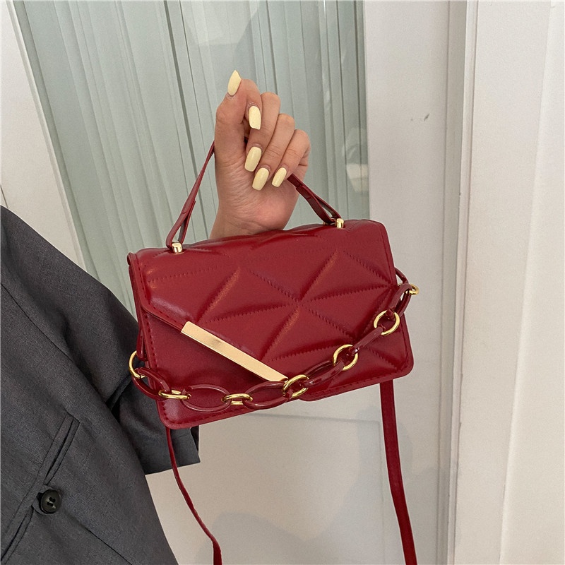 Túi Đeo Chéo Hình Vuông Nhỏ Màu Trơn Phối Dây Xích Thời Trang Phong Cách Phương Tây Cho Nữ 2022