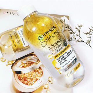 Nước tẩy trang garnier pháp 400ml, 125ml dầu vàng nắp trắng