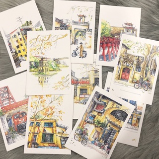 Postcard, Thiệp chúc mừng, Tranh trang trí BST Hà Nội, Phố cổ Hà Nội 10CMx15CM kèm bao thư Kraft
