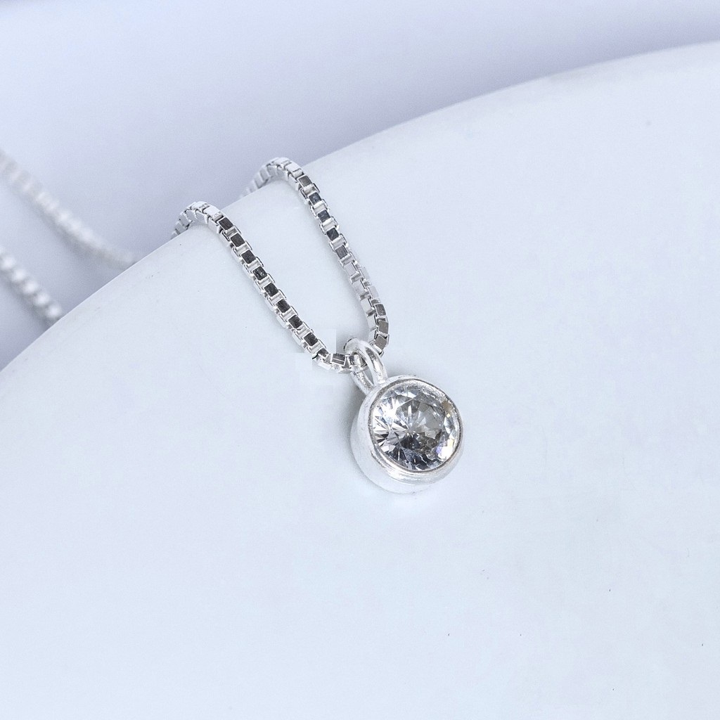 Dây chuyền nữ bạc ta mặt đá tròn siêu xinh (ảnh thật cuối) vòng cổ nữ bạc thật không đen - Mã TSJD13