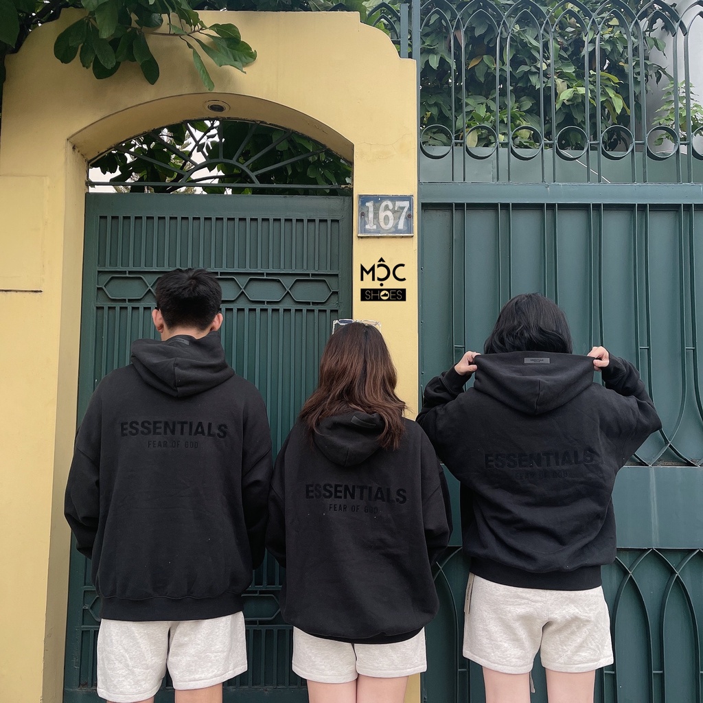[CHÍNH HÃNG] Áo khoác Hoodie tay dài Fear Of God Essensial màu Đen Black SS22