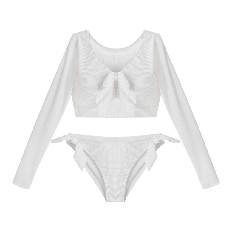 Bikini 2 mảnh LUHAZO dài tay đồ bơi nữ đi biển áo dài tay cột nơ mix quần chip sexy hở lưng liền thân kín đáo 2522DK5T30