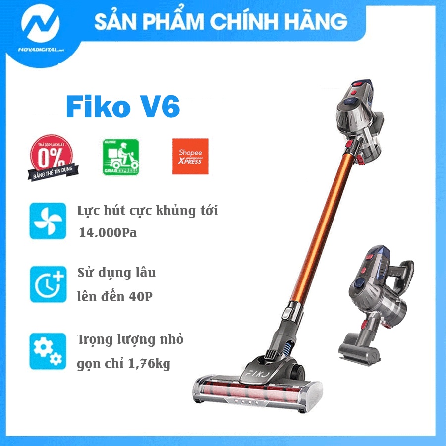 Máy hút bụi cầm tay không dây FIKO V6 - Đa năng cho gia đình, hút giường đệm nệm sofa xe hơi với lực hút mạnh