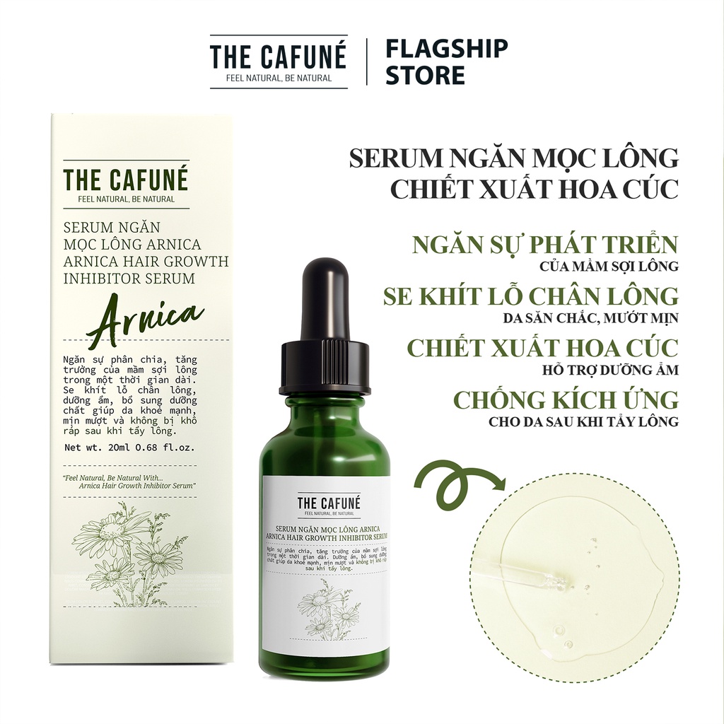 Serum Ức Chế Mọc Lông chiết xuất hoa cúc Arnica mùi thơm hơn mỡ trăn Cafuné hỗ trợ triệt lông triệt để an toàn 20ml